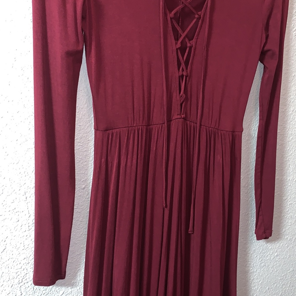 Ecote Urban outfitters burgundy lace-up maxi Dress Sz S/P full length flowy boho - Picture 8 of 11
